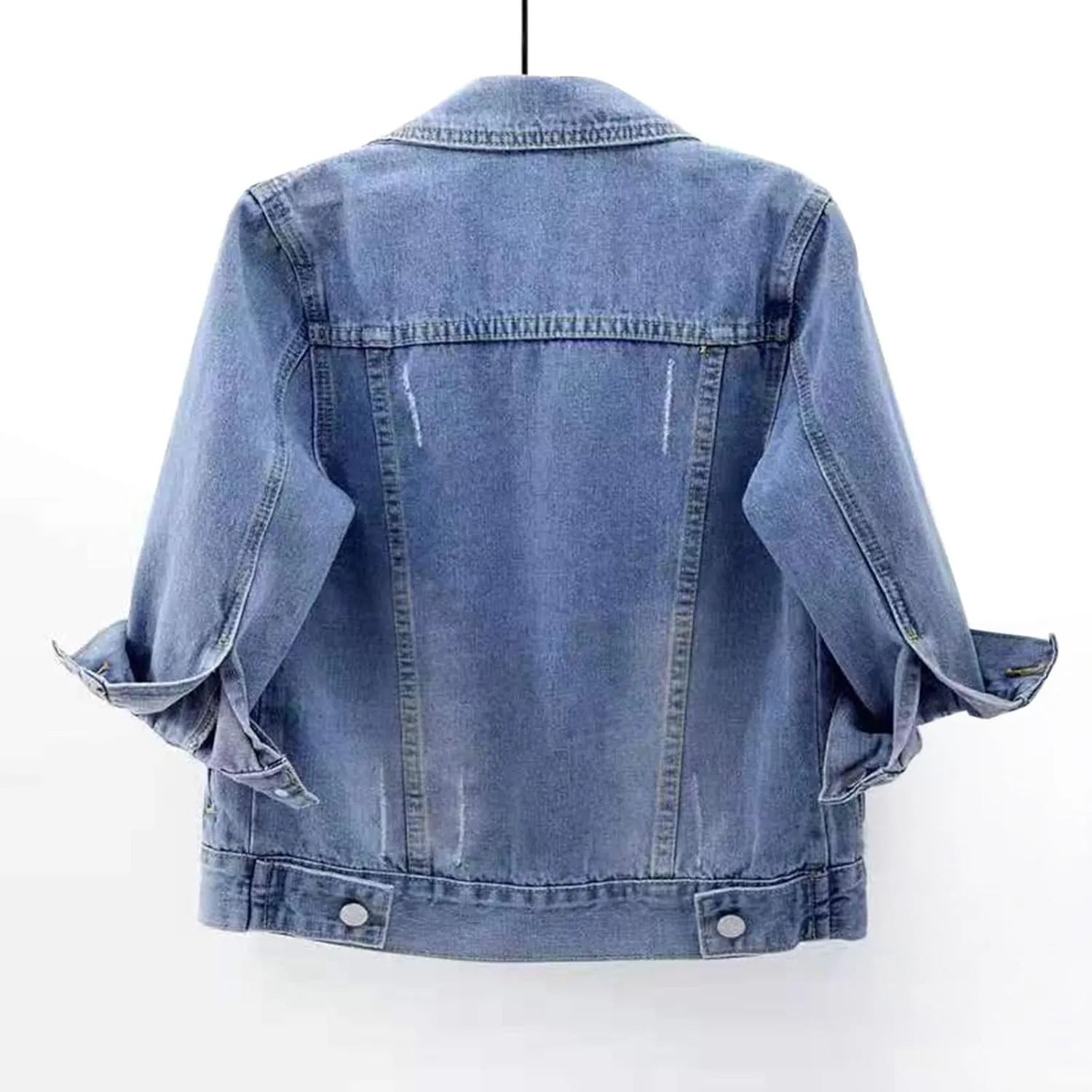 Women's 3/4 Sleeve Short Denim Jacket 2024 Loose Basic Lapel Button Down Cropped Casual Jean Jackets Trucker Coats