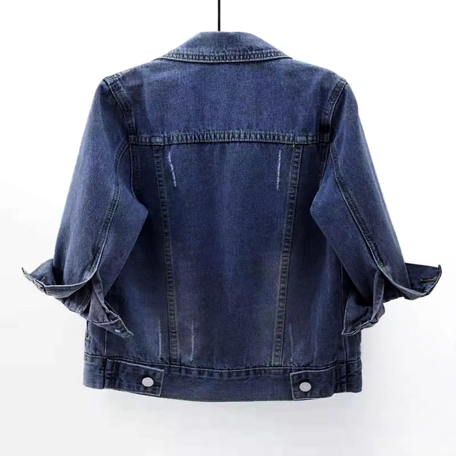 Women's 3/4 Sleeve Short Denim Jacket 2024 Loose Basic Lapel Button Down Cropped Casual Jean Jackets Trucker Coats