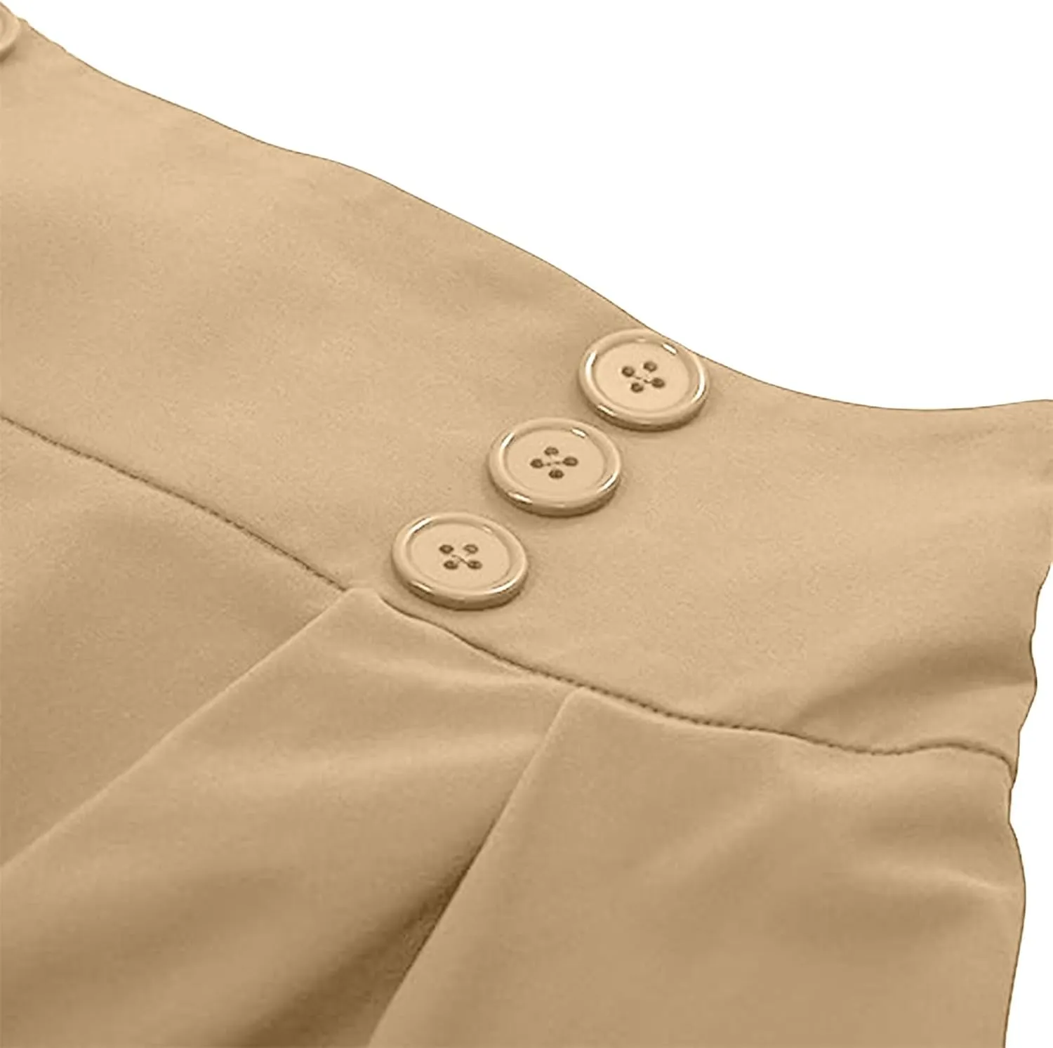 Women's Basic Versatile Stretchy Flared Casual Midi Skater Skirt Ruched High Waist Knee Length A-Line Pleated Skirts