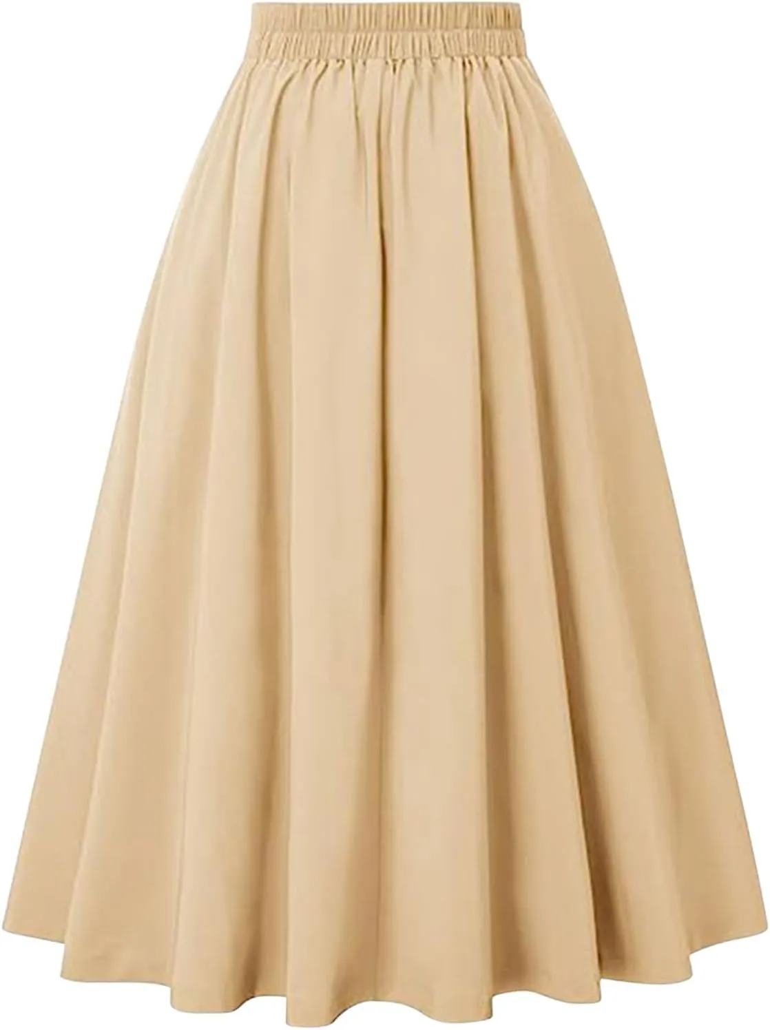 Women's Basic Versatile Stretchy Flared Casual Midi Skater Skirt Ruched High Waist Knee Length A-Line Pleated Skirts