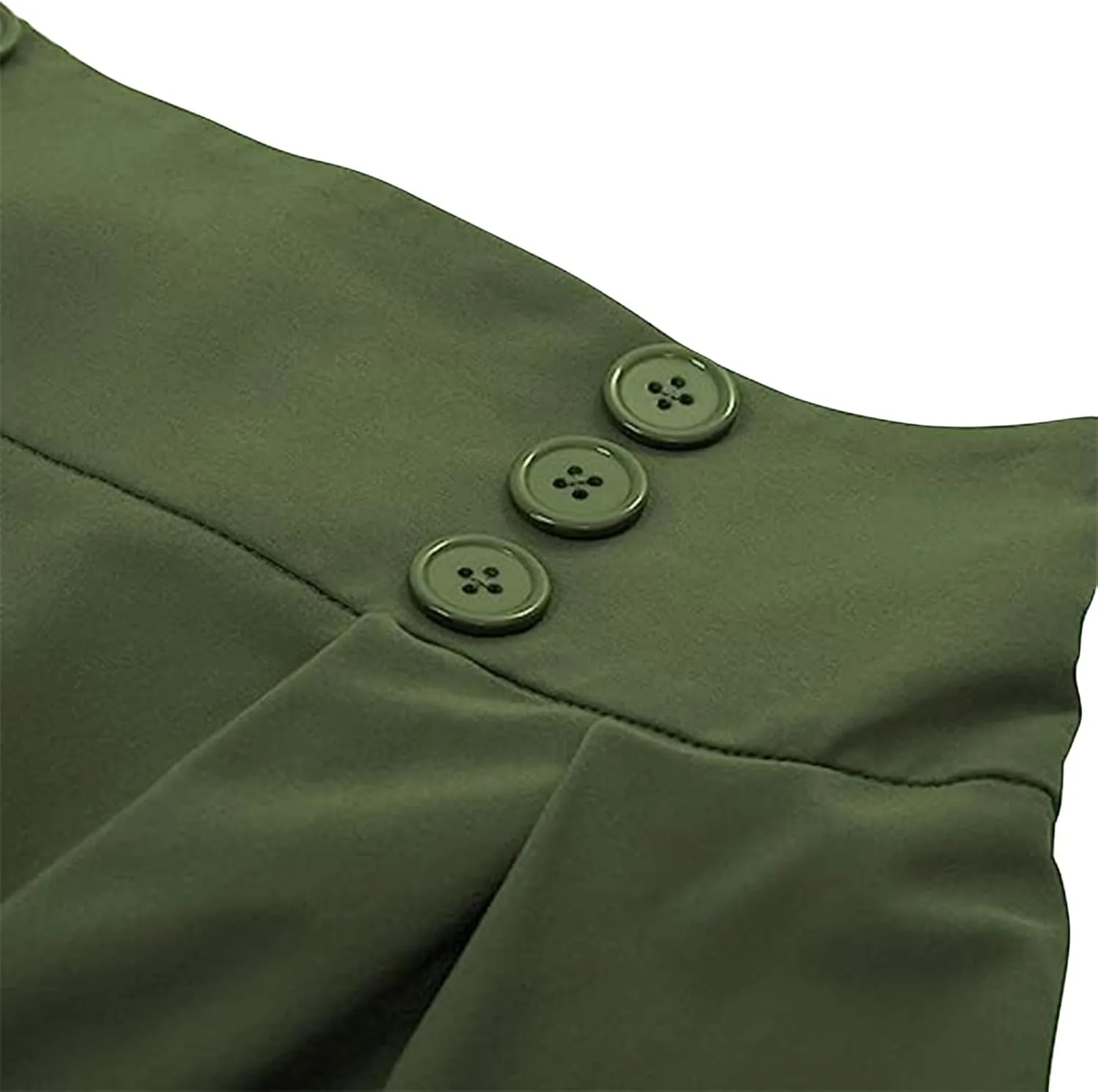 Women's Basic Versatile Stretchy Flared Casual Midi Skater Skirt Ruched High Waist Knee Length A-Line Pleated Skirts