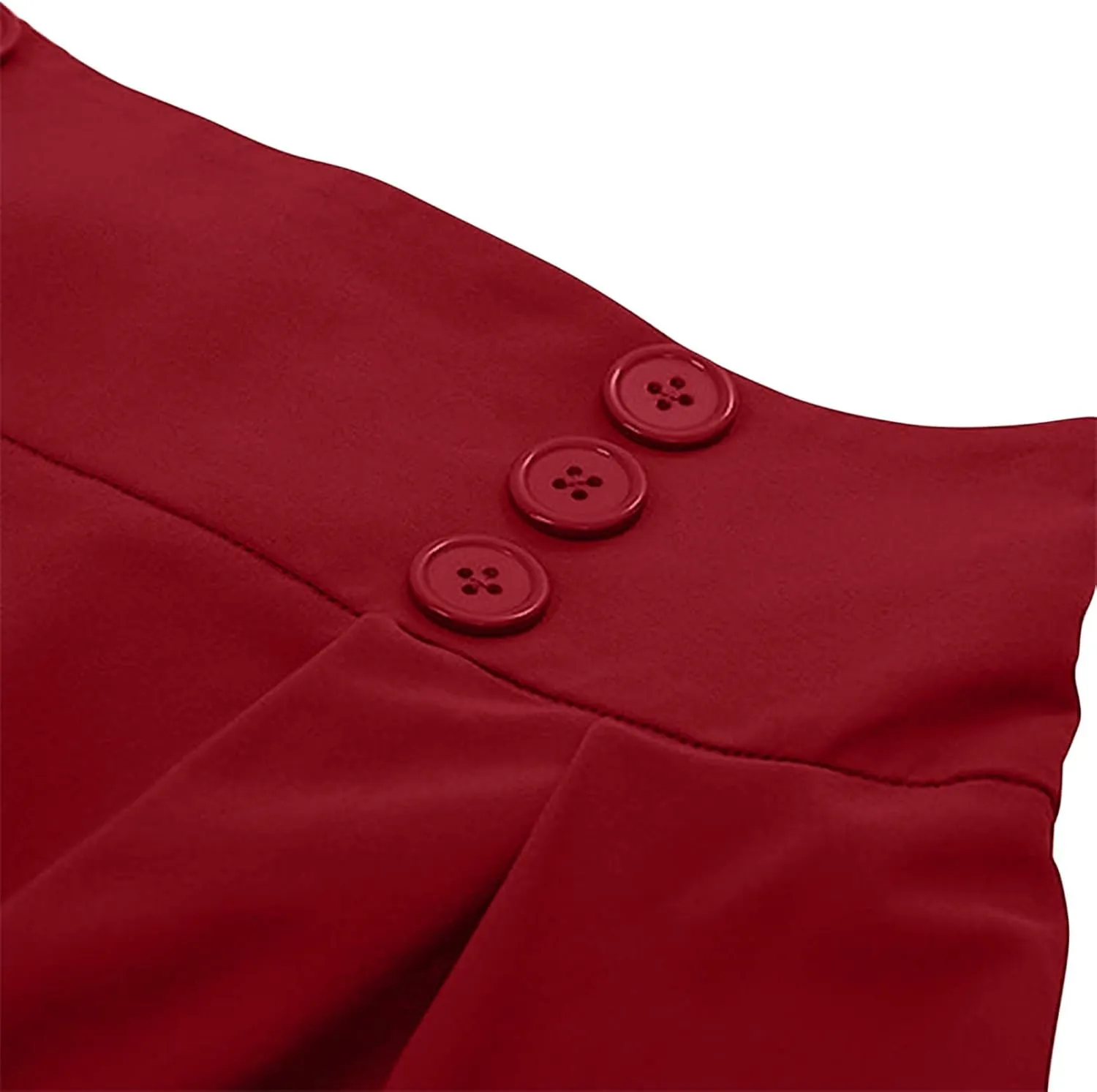 Women's Basic Versatile Stretchy Flared Casual Midi Skater Skirt Ruched High Waist Knee Length A-Line Pleated Skirts