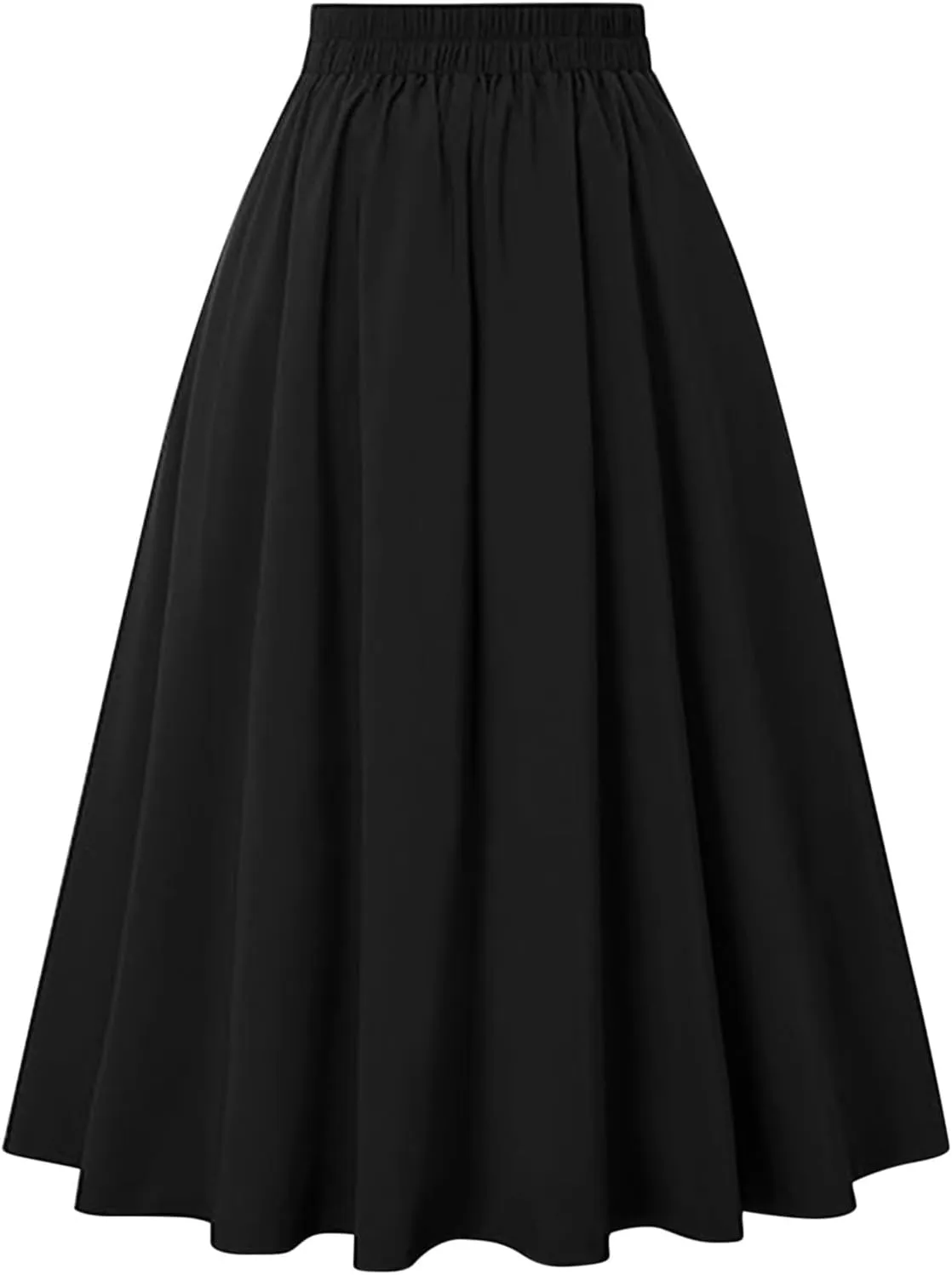 Women's Basic Versatile Stretchy Flared Casual Midi Skater Skirt Ruched High Waist Knee Length A-Line Pleated Skirts