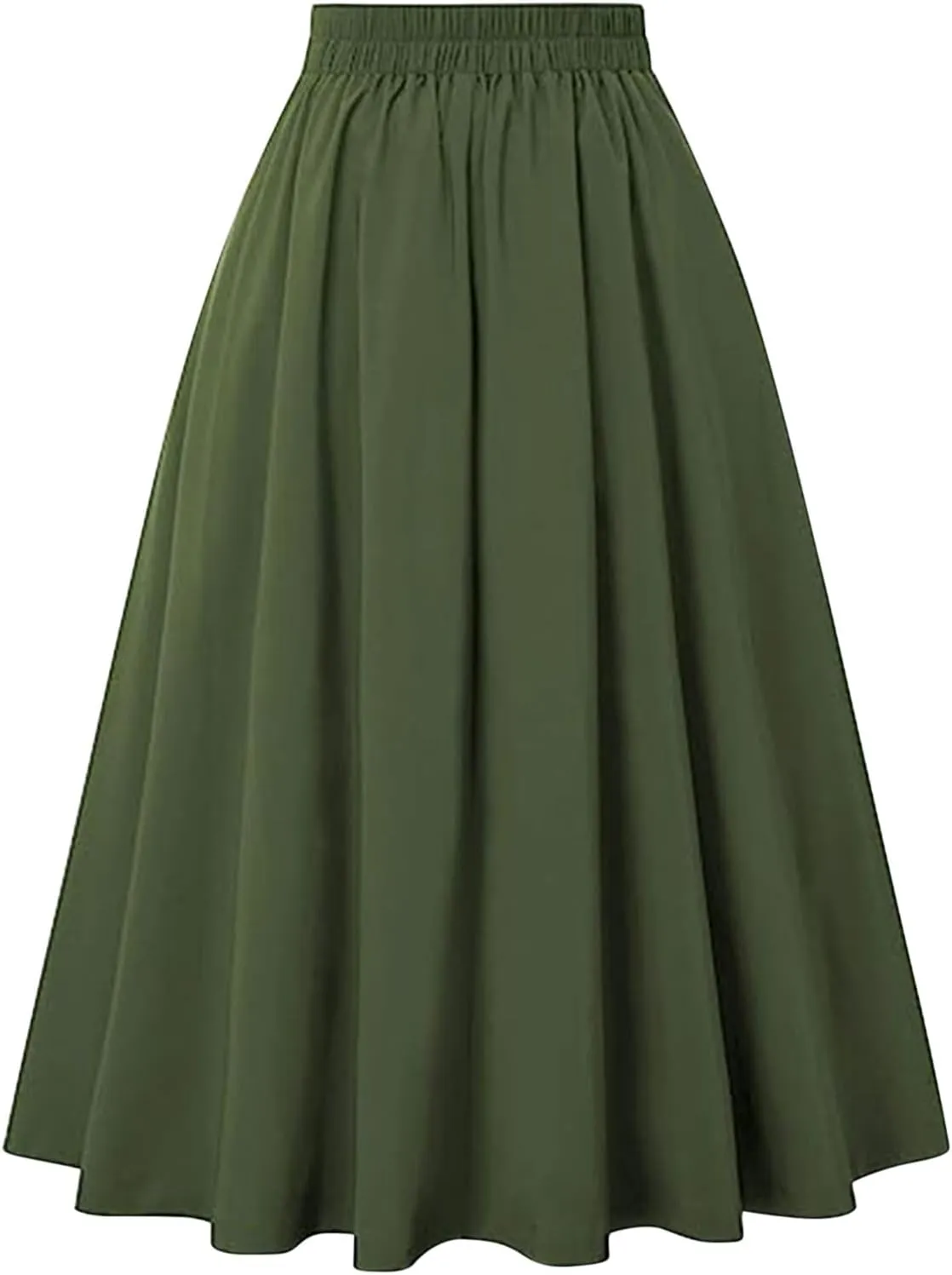 Women's Basic Versatile Stretchy Flared Casual Midi Skater Skirt Ruched High Waist Knee Length A-Line Pleated Skirts