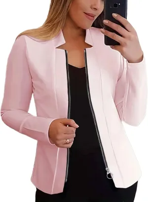Womens Blazer Jackets Zip up Open Front Cardigan Jacket Casual Long Sleeve Work Office Suit Crop Outerwear