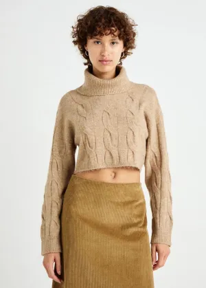 Women's Braided Cropped Sweater,Light Brown