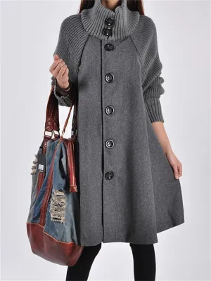 Women's Chic Splicing High Neck Elegant Cape Woolen Coat
