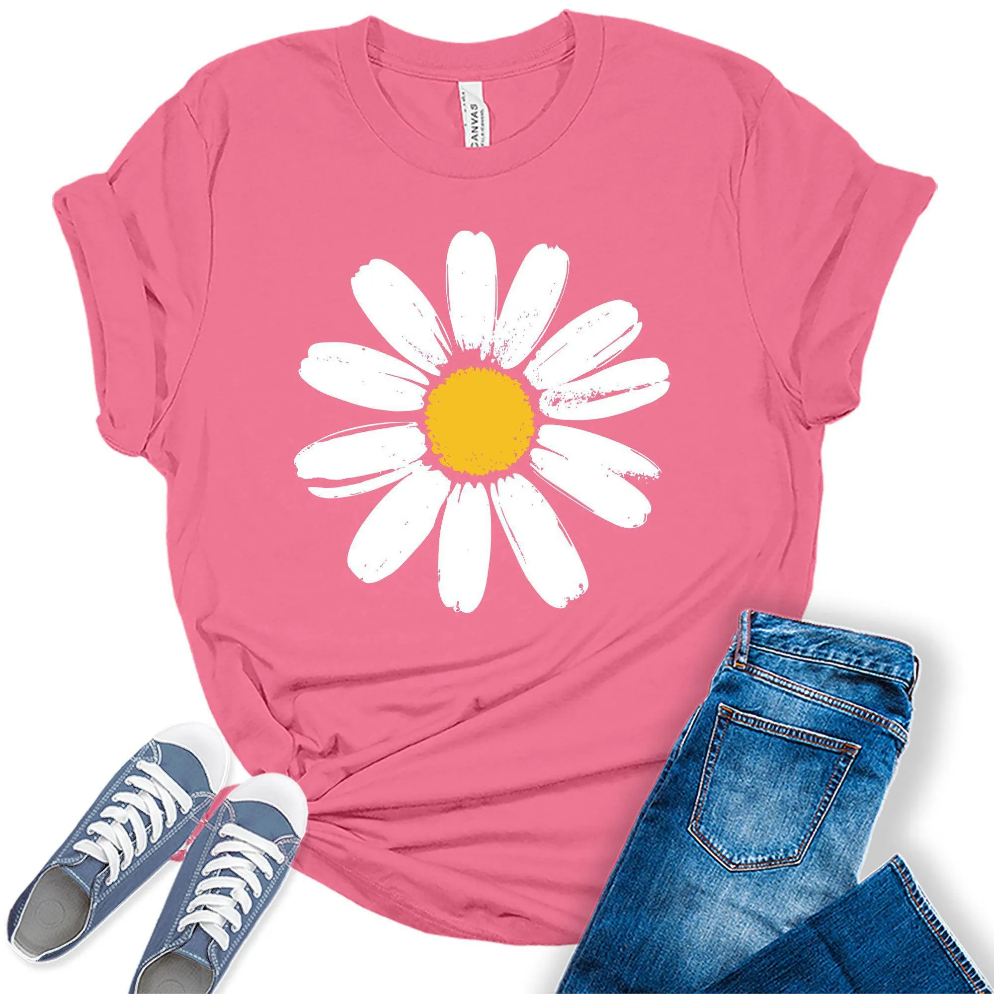 Women's Daisy Flower Shirt Cute Casual Summer Graphic Tees