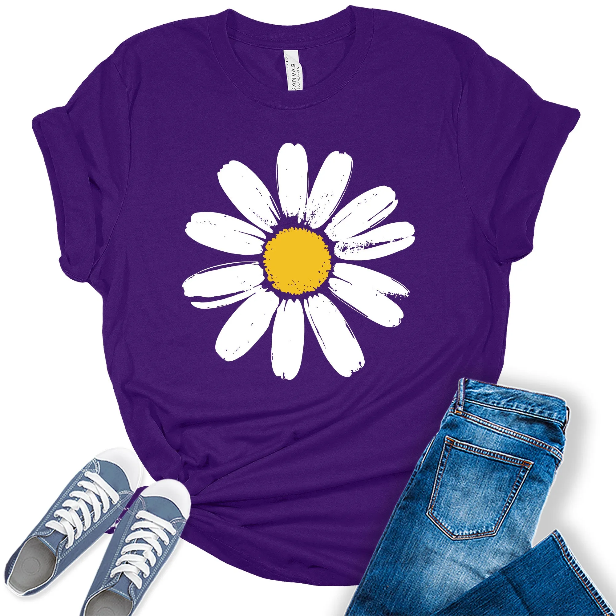 Women's Daisy Flower Shirt Cute Casual Summer Graphic Tees