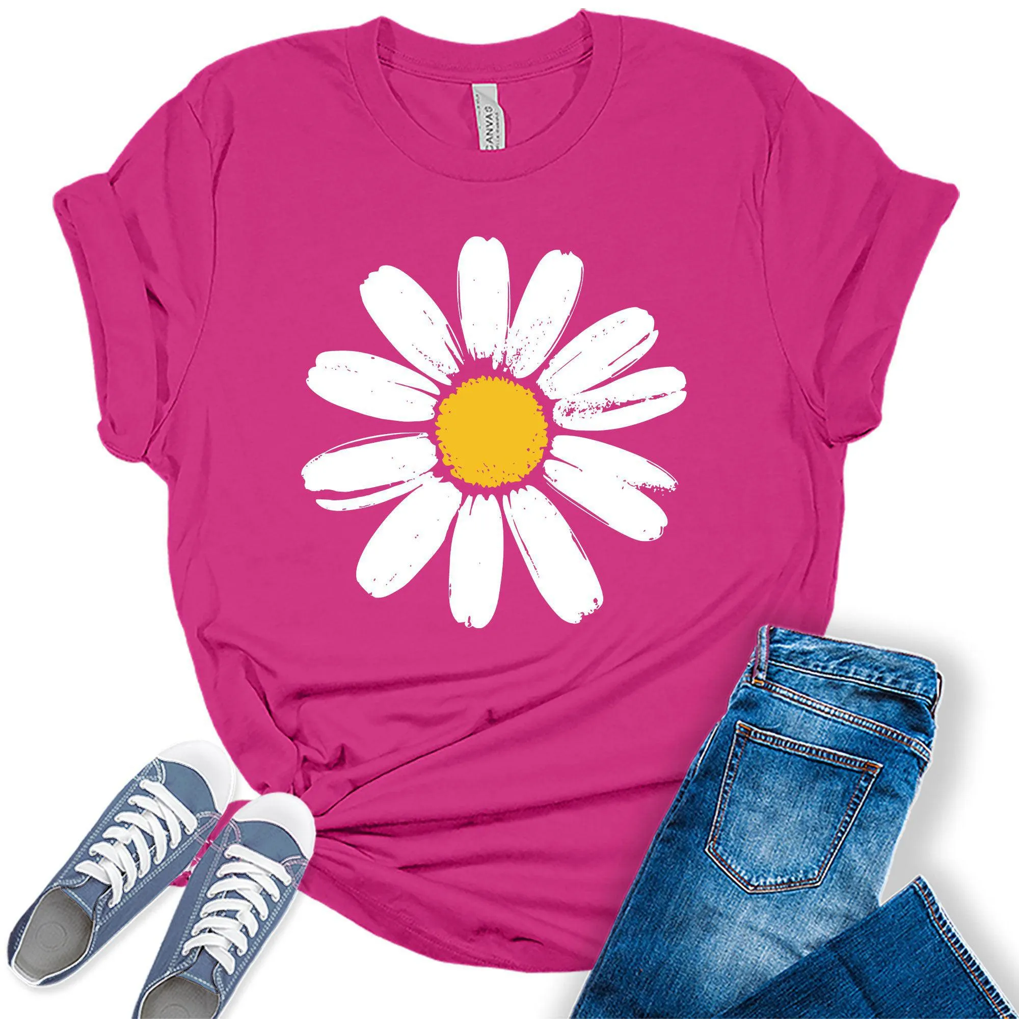 Women's Daisy Flower Shirt Cute Casual Summer Graphic Tees