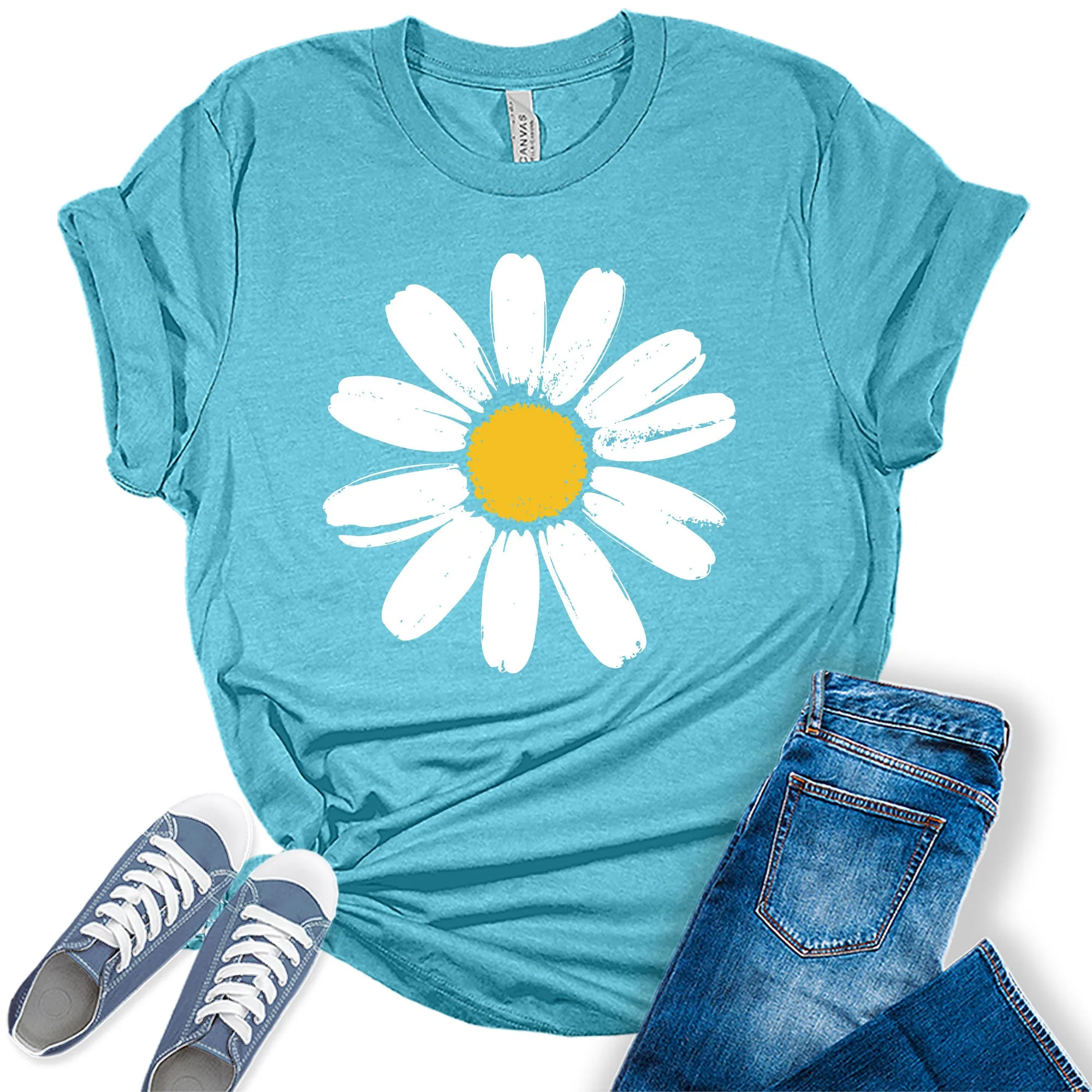 Women's Daisy Flower Shirt Cute Casual Summer Graphic Tees