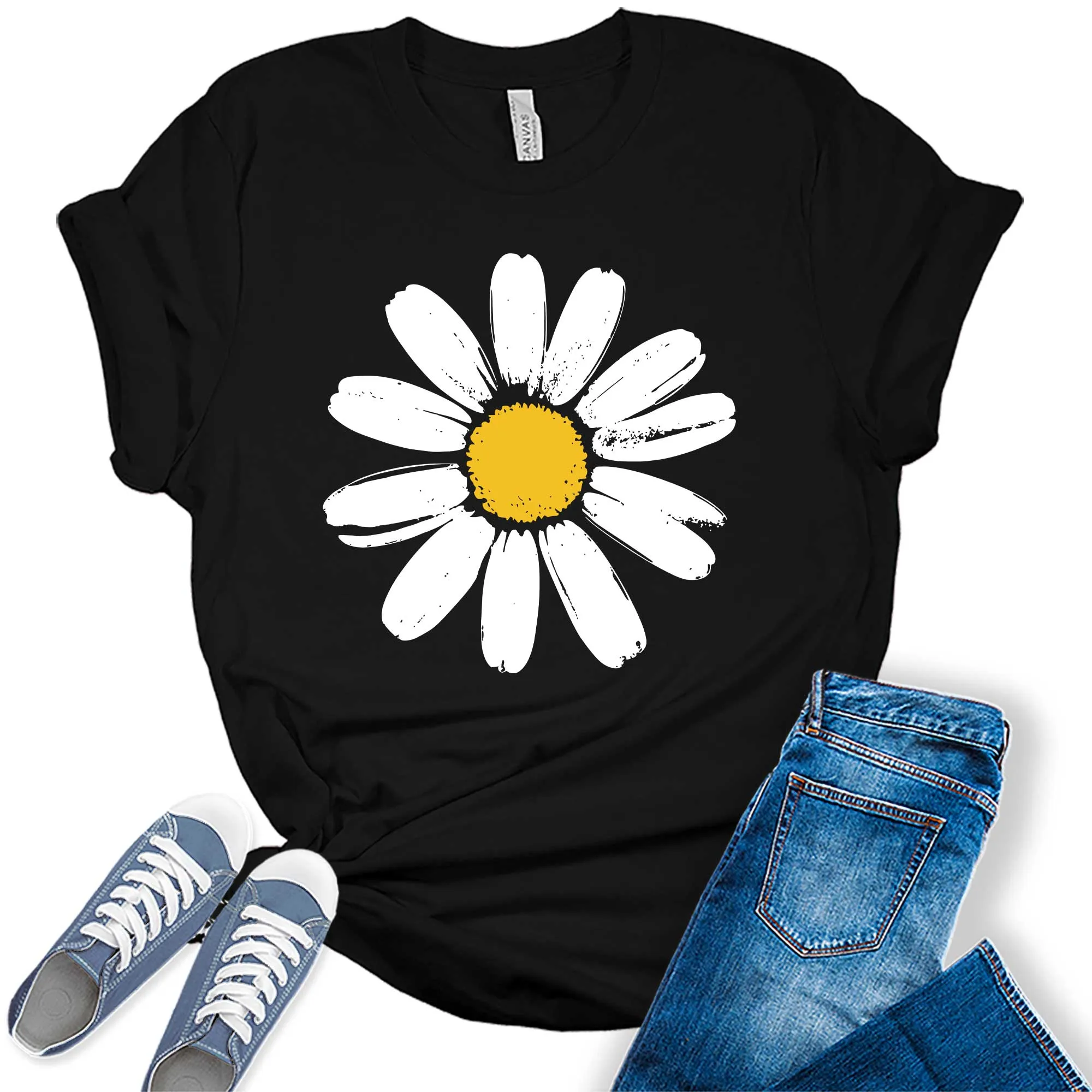 Women's Daisy Flower Shirt Cute Casual Summer Graphic Tees