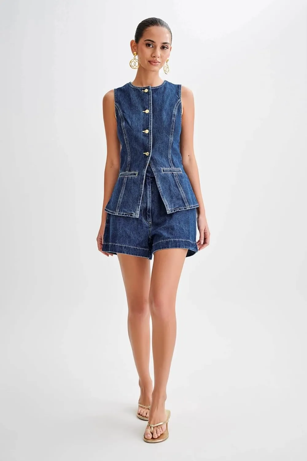 Womens Denim Long Vest Waistcoat Vest Sleeveless Button-Up Back Slit Jean Jacket Vest Y2k Clothes