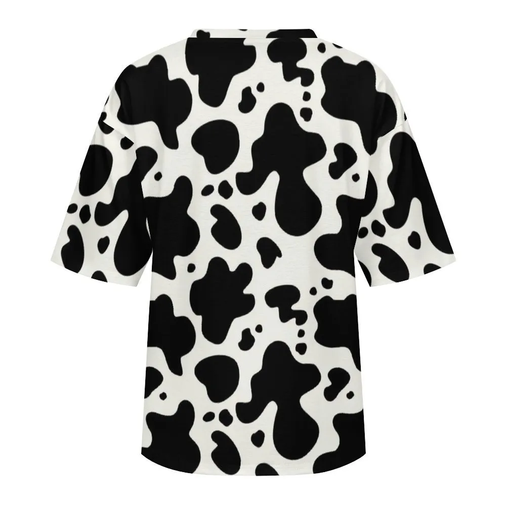 Women's Drop-Shoulder Cow Print T-Shirt