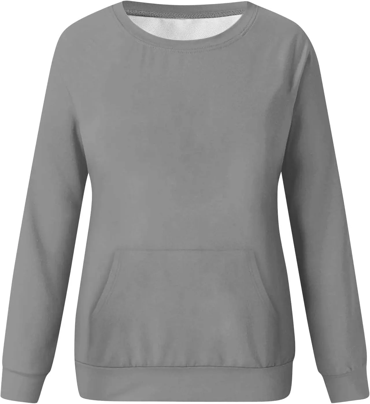 Womens Fashion Blouse Long Sleeves Round Neck Sweatshirt Fitted Solid Color Tops Pullover Casual Loose Hoodies