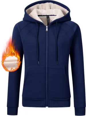 Womens Fleece Lined Hoodie Jackets Full Zip Hoodies with Zipper Pocket Warm Hoodie Sweatshirts for Women