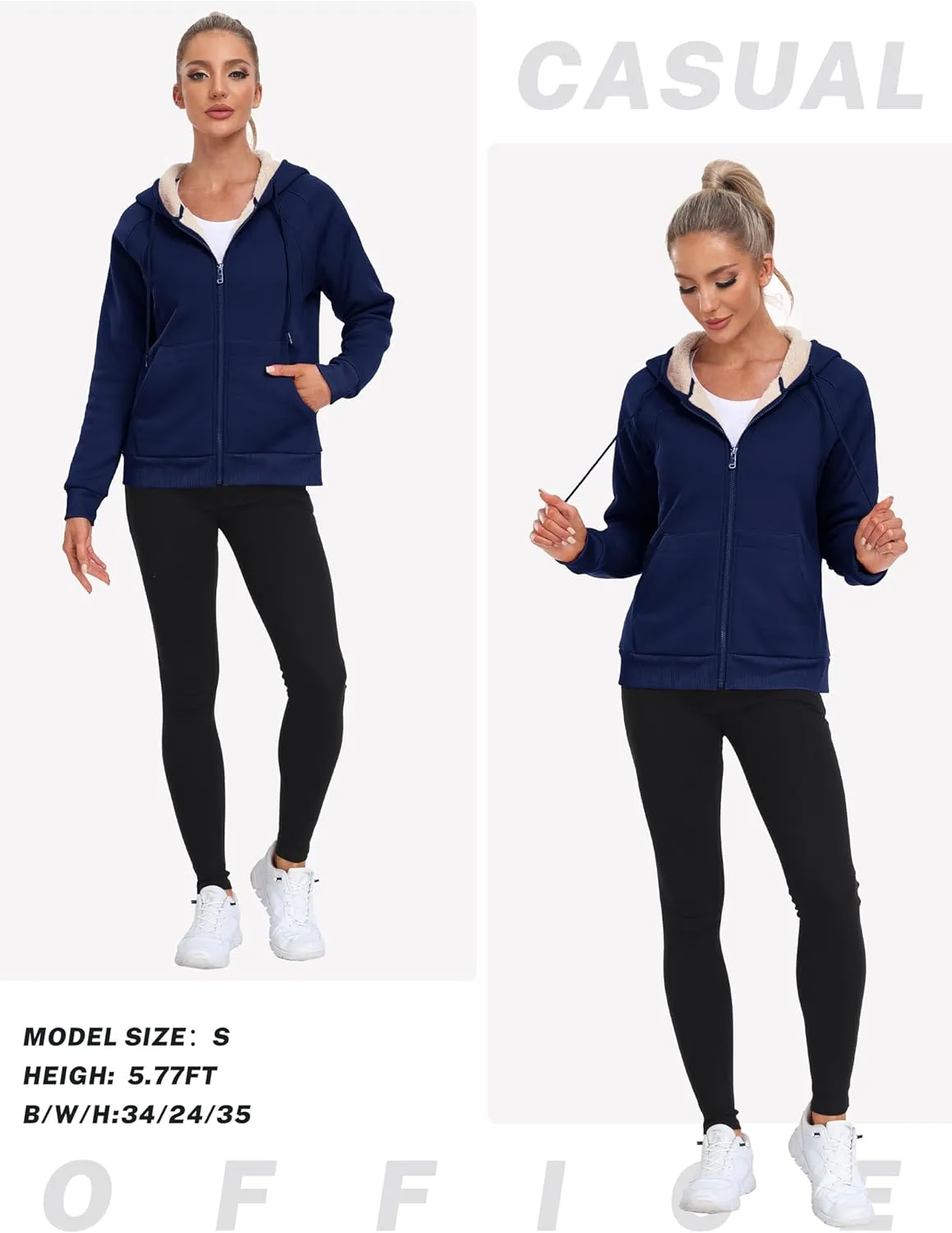 Womens Fleece Lined Hoodie Jackets Full Zip Hoodies with Zipper Pocket Warm Hoodie Sweatshirts for Women