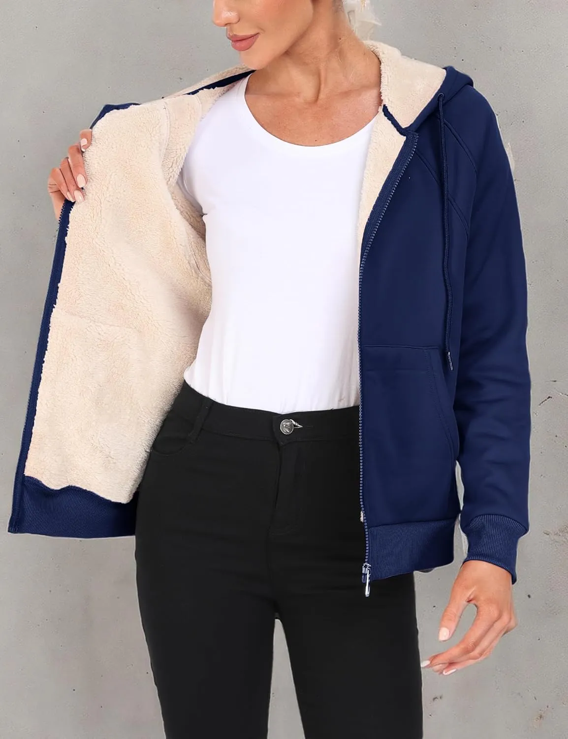 Womens Fleece Lined Hoodie Jackets Full Zip Hoodies with Zipper Pocket Warm Hoodie Sweatshirts for Women