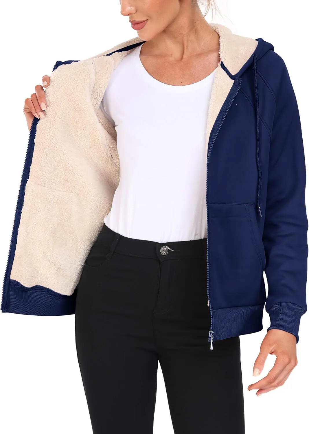 Womens Fleece Lined Hoodie Jackets Full Zip Hoodies with Zipper Pocket Warm Hoodie Sweatshirts for Women