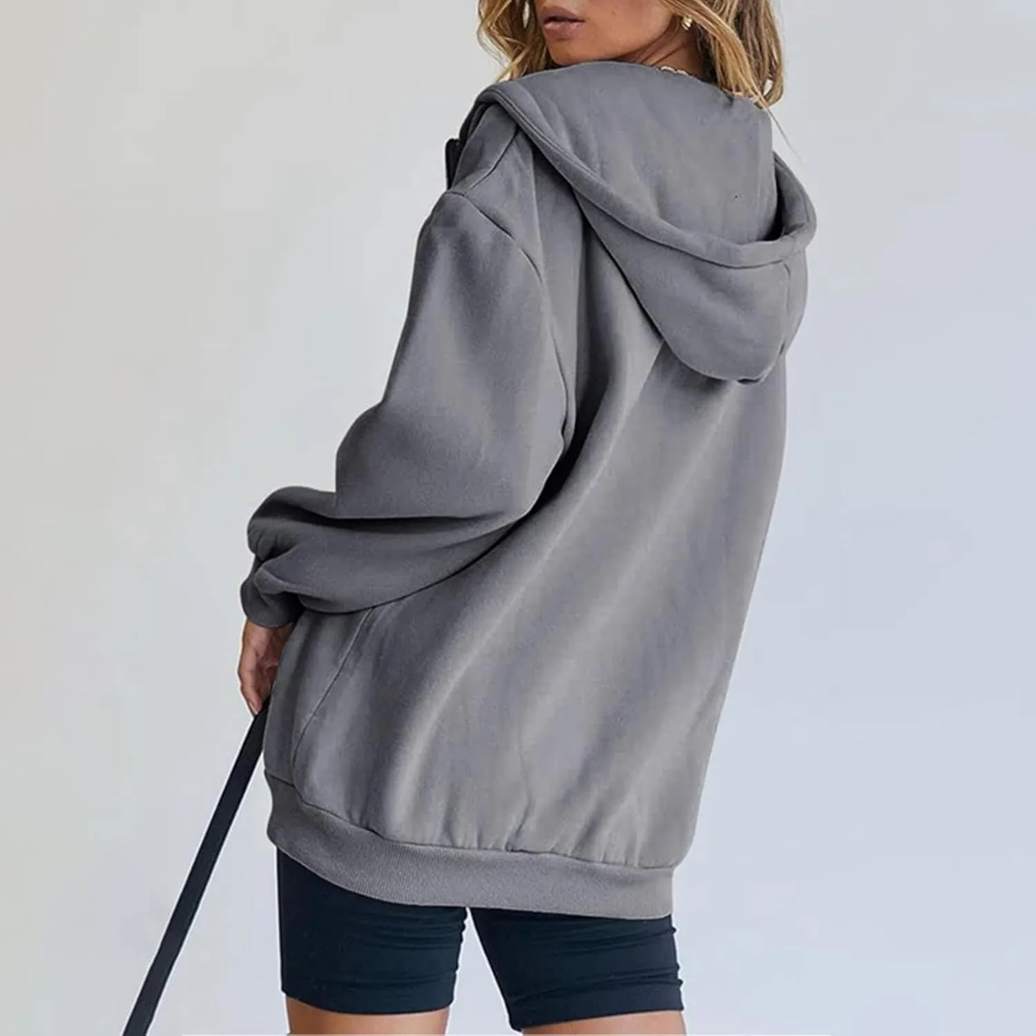 Womens Hoodie Y2K Zip Up Long Sleeve Oversized Sweatshirts Fleece Workout Jacket Pockets 2024 Fall Outfits Trendy Tops