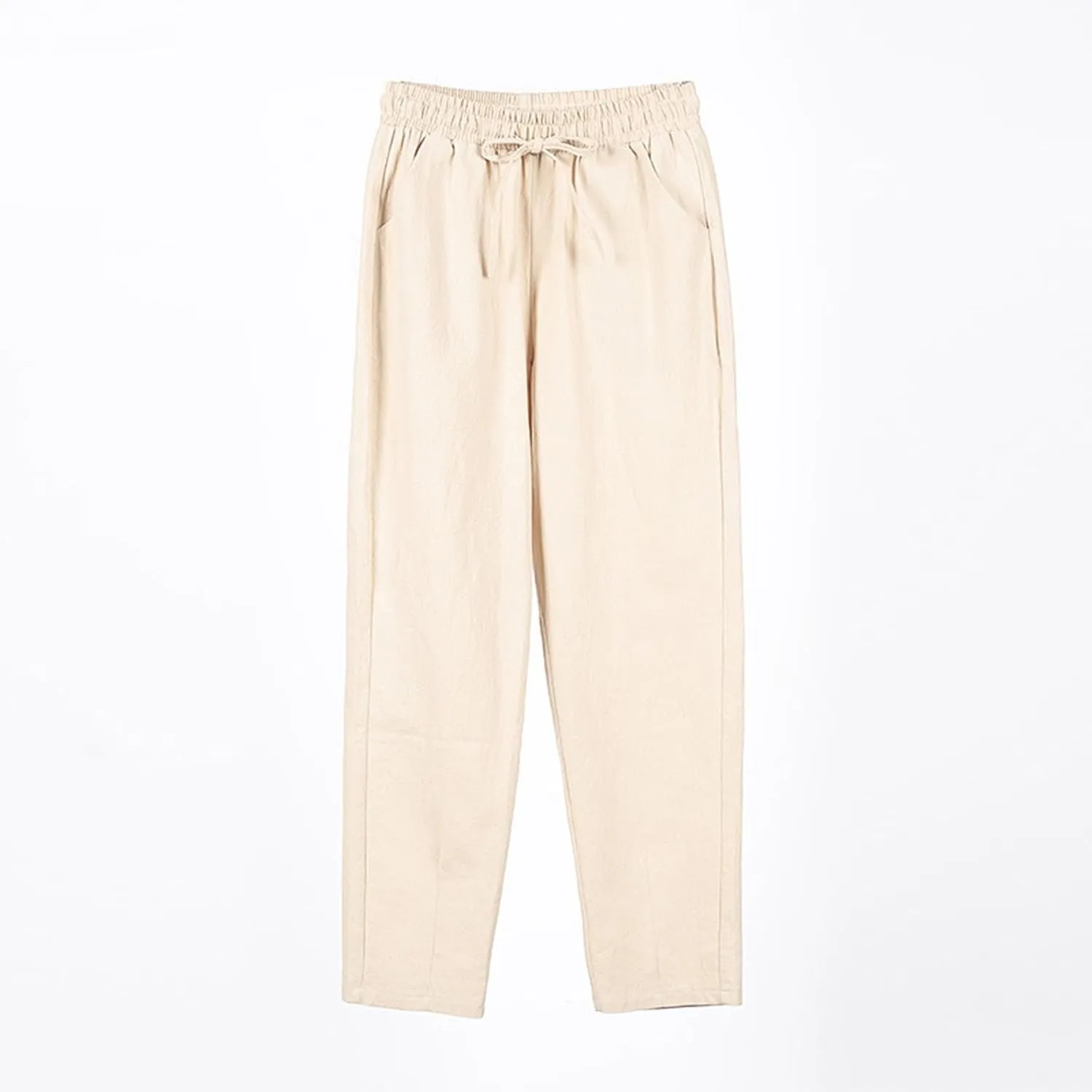 Womens Linen Pants Straight Leg Boho Palazzo Pants Casual Elastic Drawstring Waist Beach Lounge Pants with Pockets
