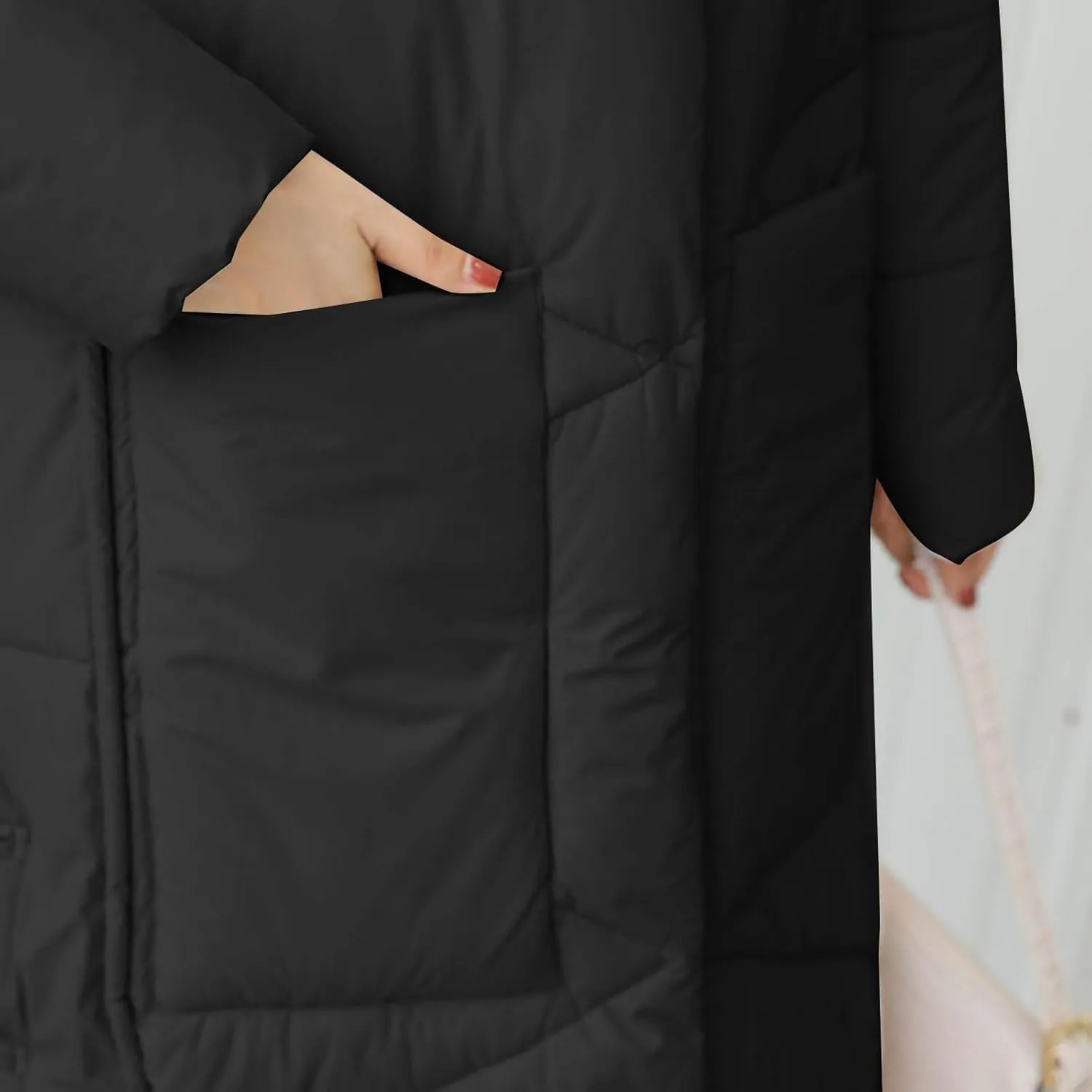 Women's Long Puffer Jacket Casual Solid Maxi Length Hooded Long Sleeve Warm Cotton Padded Coat Quilted Outwear