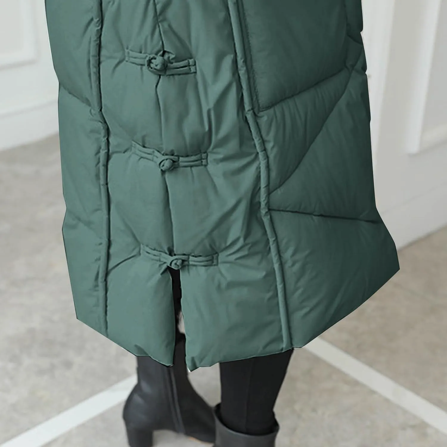 Women's Long Puffer Jacket Casual Solid Maxi Length Hooded Long Sleeve Warm Cotton Padded Coat Quilted Outwear