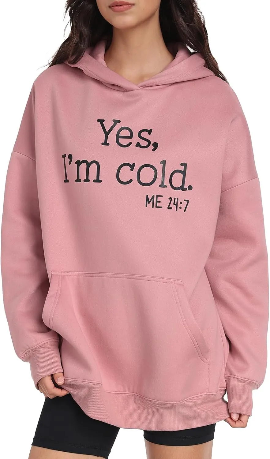 Womens Oversized Hoodies Fleece Sweatshirts Yes I'm Cold Me 24:7 Long Sleeve Sweaters Pullover Fall Clothes with Pocket