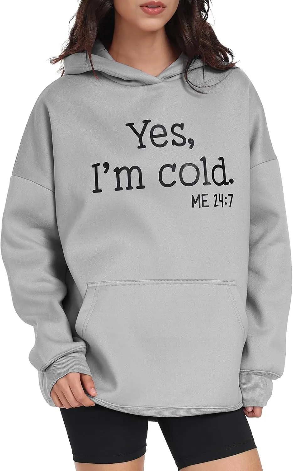 Womens Oversized Hoodies Fleece Sweatshirts Yes I'm Cold Me 24:7 Long Sleeve Sweaters Pullover Fall Clothes with Pocket