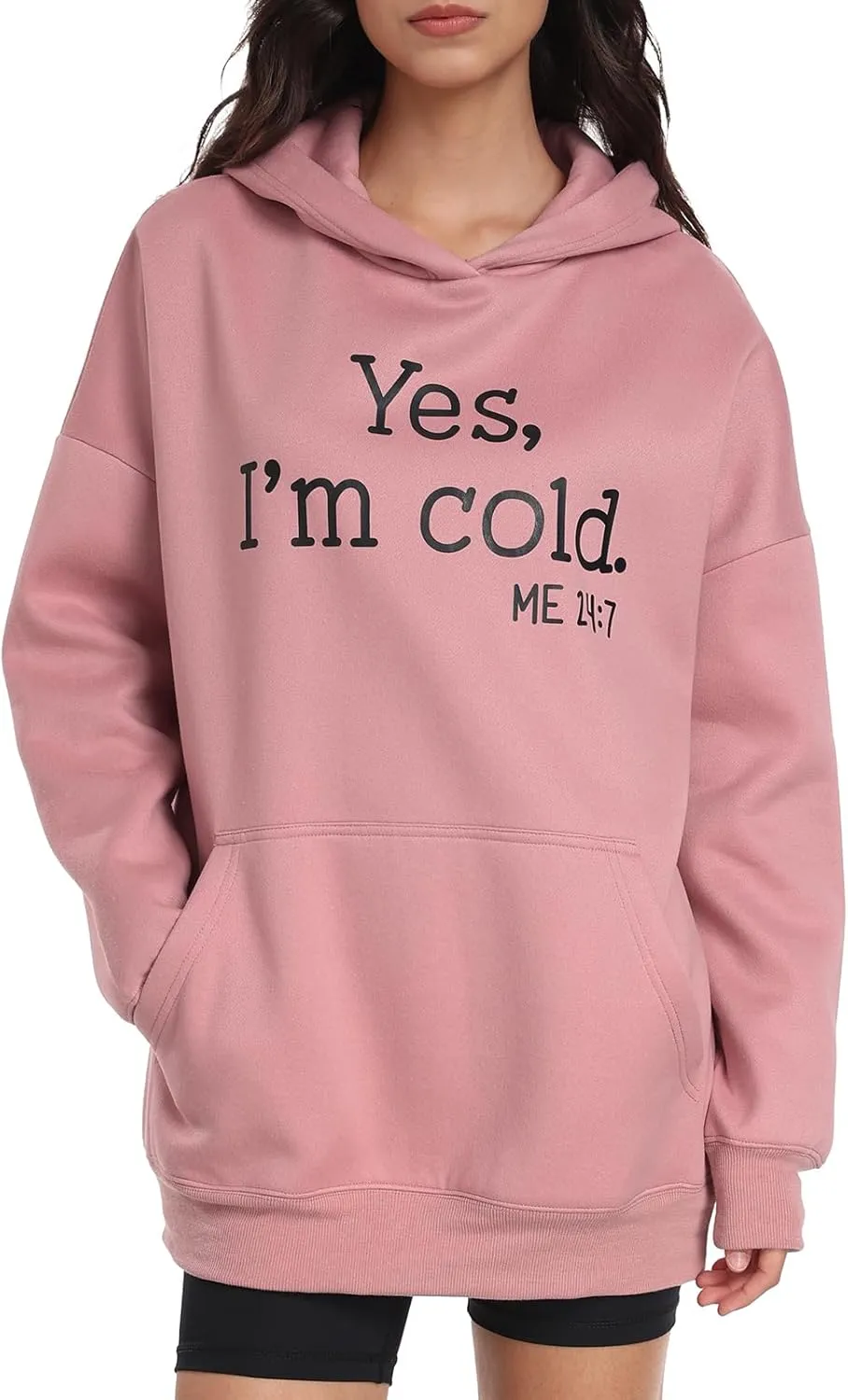 Womens Oversized Hoodies Fleece Sweatshirts Yes I'm Cold Me 24:7 Long Sleeve Sweaters Pullover Fall Clothes with Pocket
