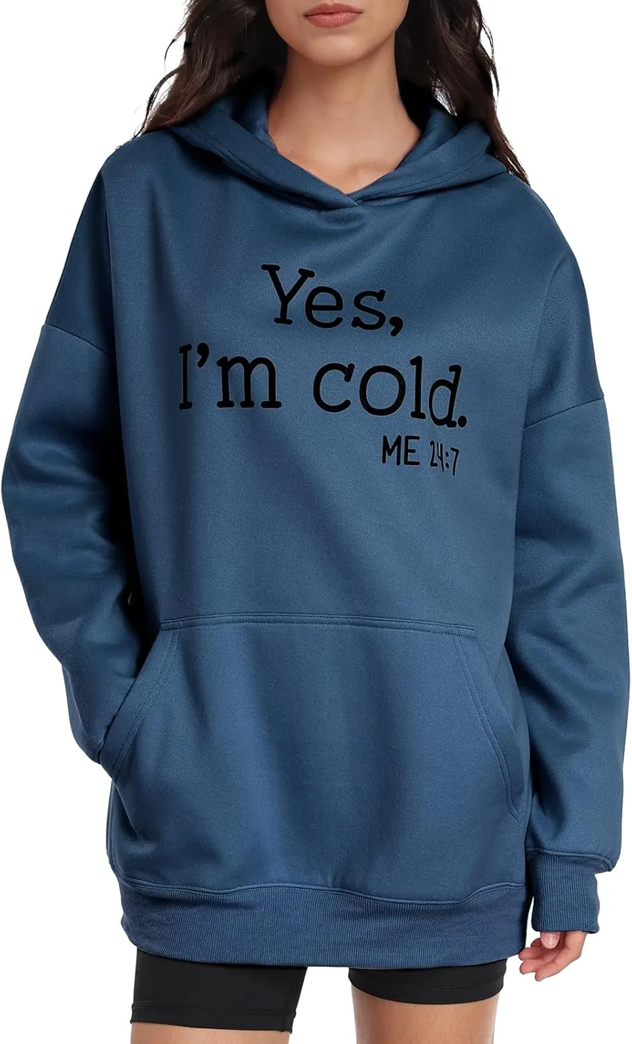 Womens Oversized Hoodies Fleece Sweatshirts Yes I'm Cold Me 24:7 Long Sleeve Sweaters Pullover Fall Clothes with Pocket