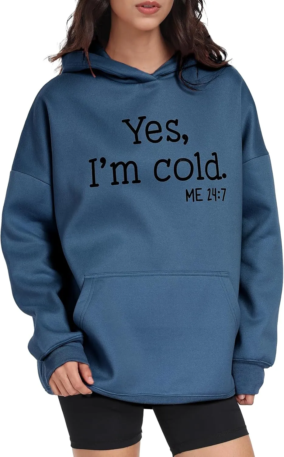 Womens Oversized Hoodies Fleece Sweatshirts Yes I'm Cold Me 24:7 Long Sleeve Sweaters Pullover Fall Clothes with Pocket