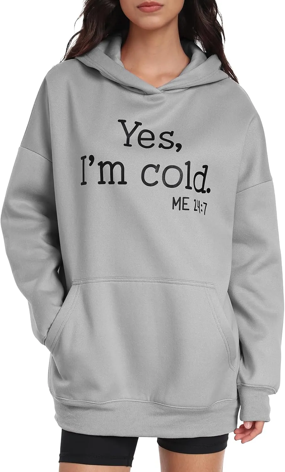 Womens Oversized Hoodies Fleece Sweatshirts Yes I'm Cold Me 24:7 Long Sleeve Sweaters Pullover Fall Clothes with Pocket