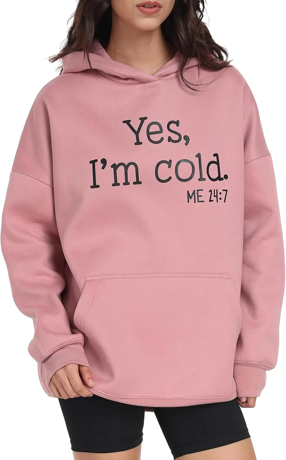 Womens Oversized Hoodies Fleece Sweatshirts Yes I'm Cold Me 24:7 Long Sleeve Sweaters Pullover Fall Clothes with Pocket