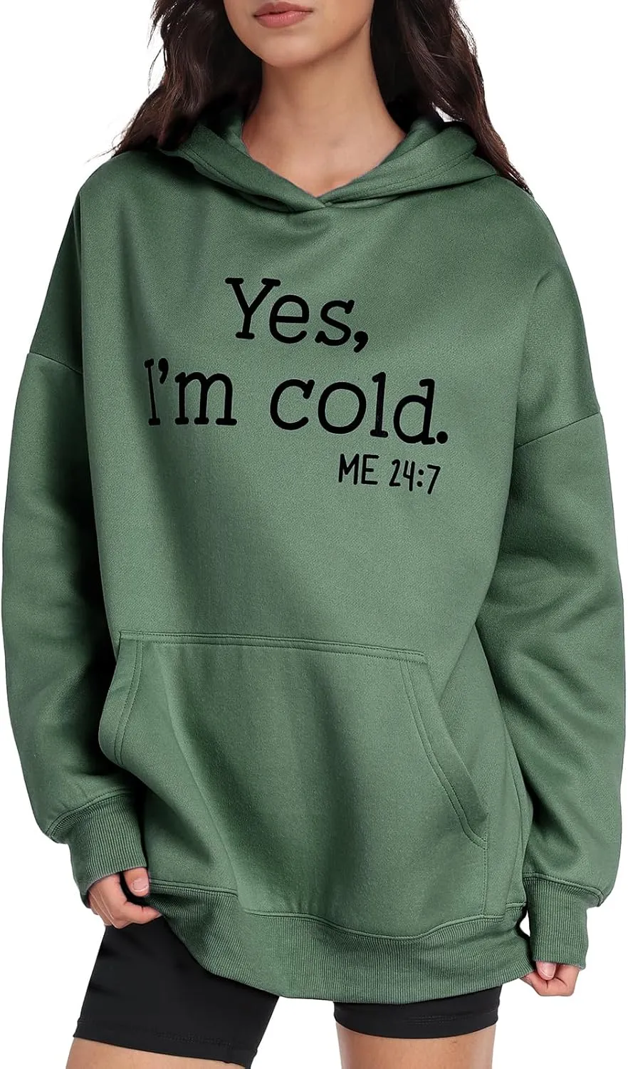 Womens Oversized Hoodies Fleece Sweatshirts Yes I'm Cold Me 24:7 Long Sleeve Sweaters Pullover Fall Clothes with Pocket