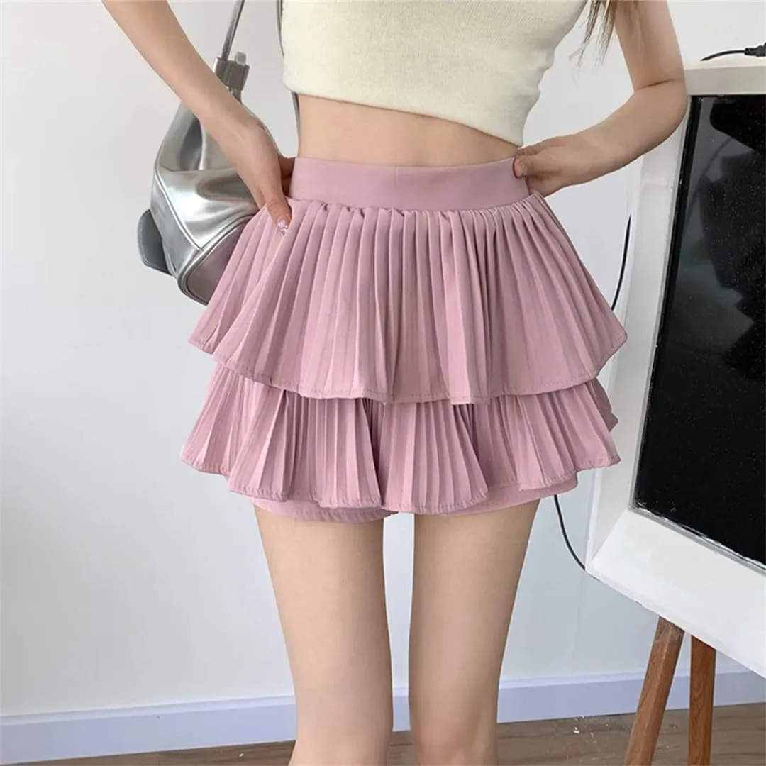 Womens Puffy Skirt Versatile Slimming Cute Casual Pleated Skirt