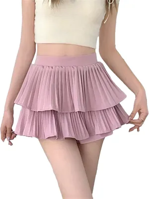 Womens Puffy Skirt Versatile Slimming Cute Casual Pleated Skirt