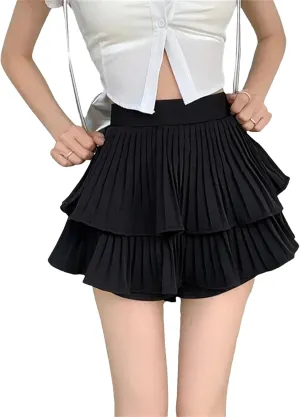 Womens Puffy Skirt Versatile Slimming Cute Casual Pleated Skirt