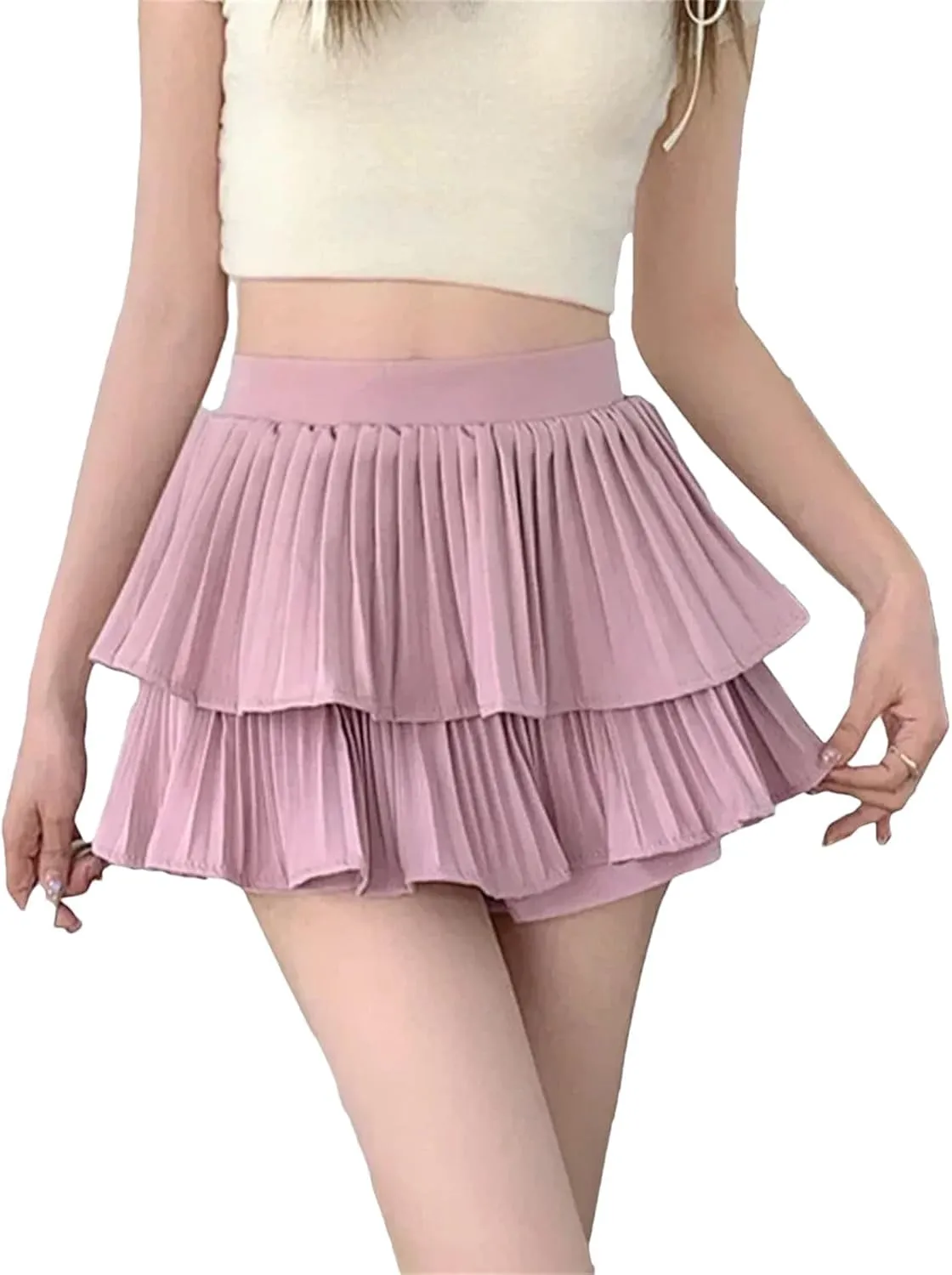 Womens Puffy Skirt Versatile Slimming Cute Casual Pleated Skirt