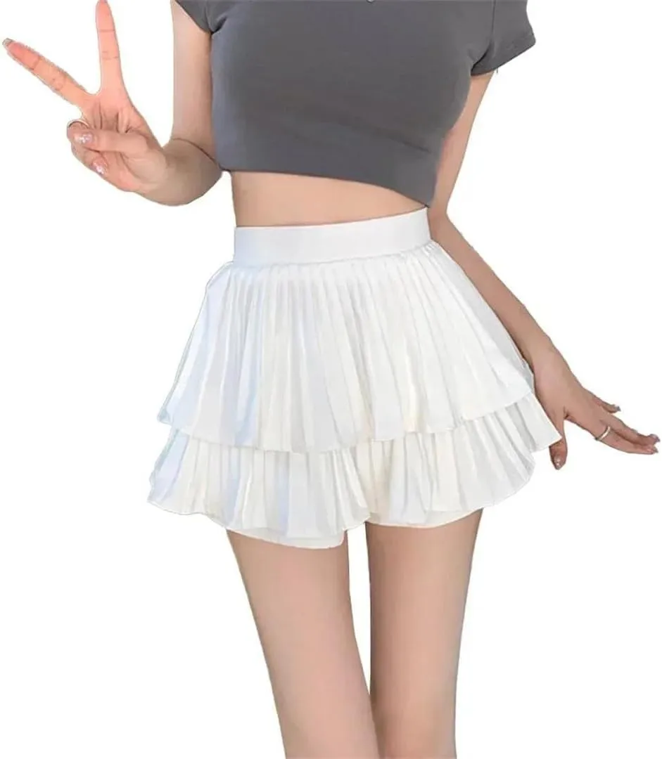 Womens Puffy Skirt Versatile Slimming Cute Casual Pleated Skirt