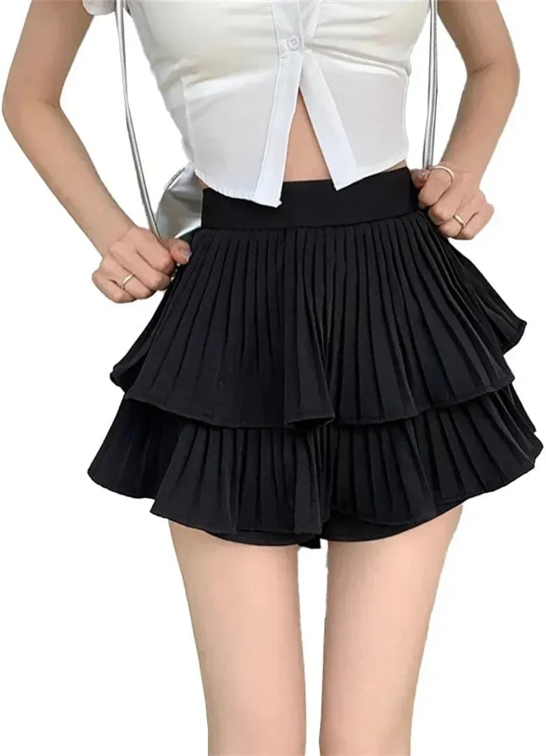 Womens Puffy Skirt Versatile Slimming Cute Casual Pleated Skirt