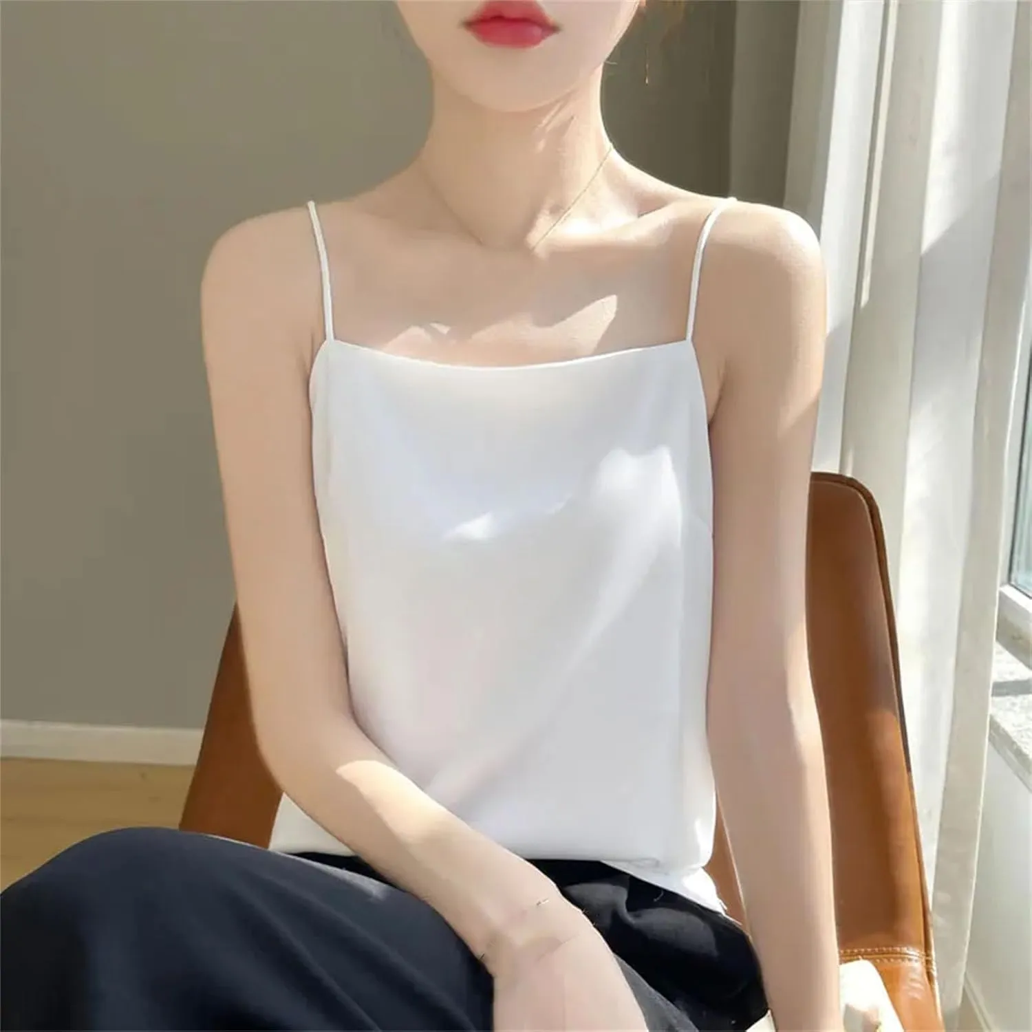 Women's Suspended Tank Top Versatile Base Layer Satin Sleeveless Camisoles