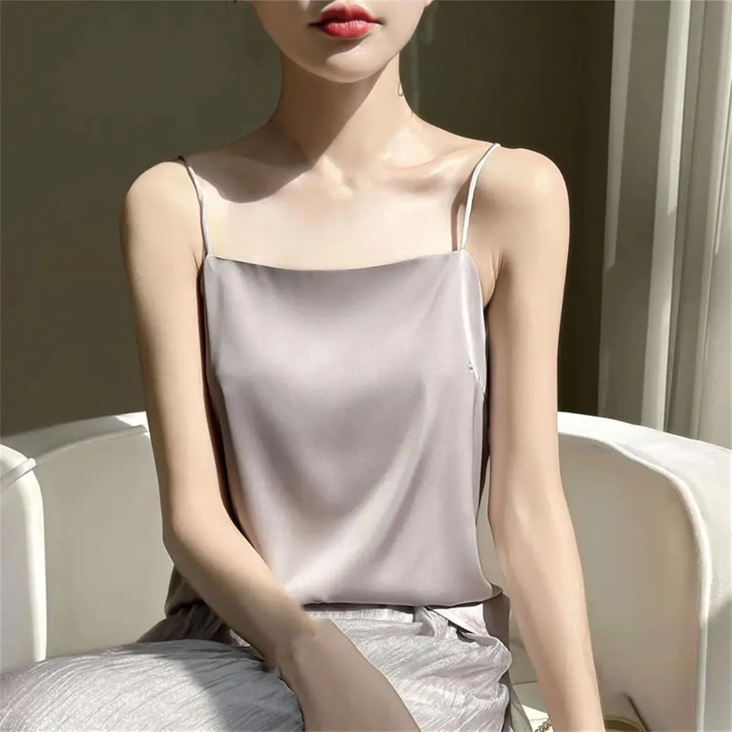 Women's Suspended Tank Top Versatile Base Layer Satin Sleeveless Camisoles