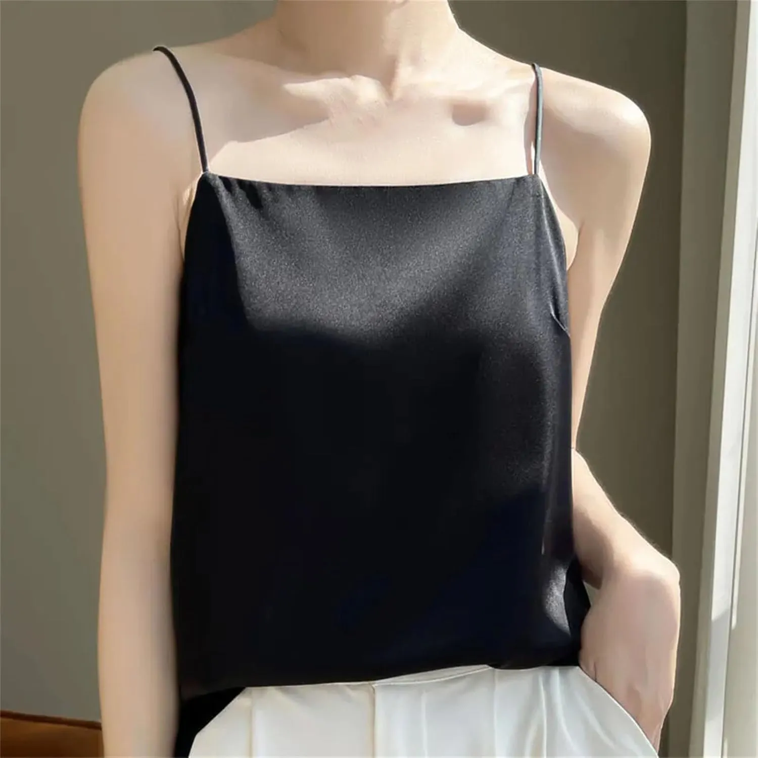 Women's Suspended Tank Top Versatile Base Layer Satin Sleeveless Camisoles
