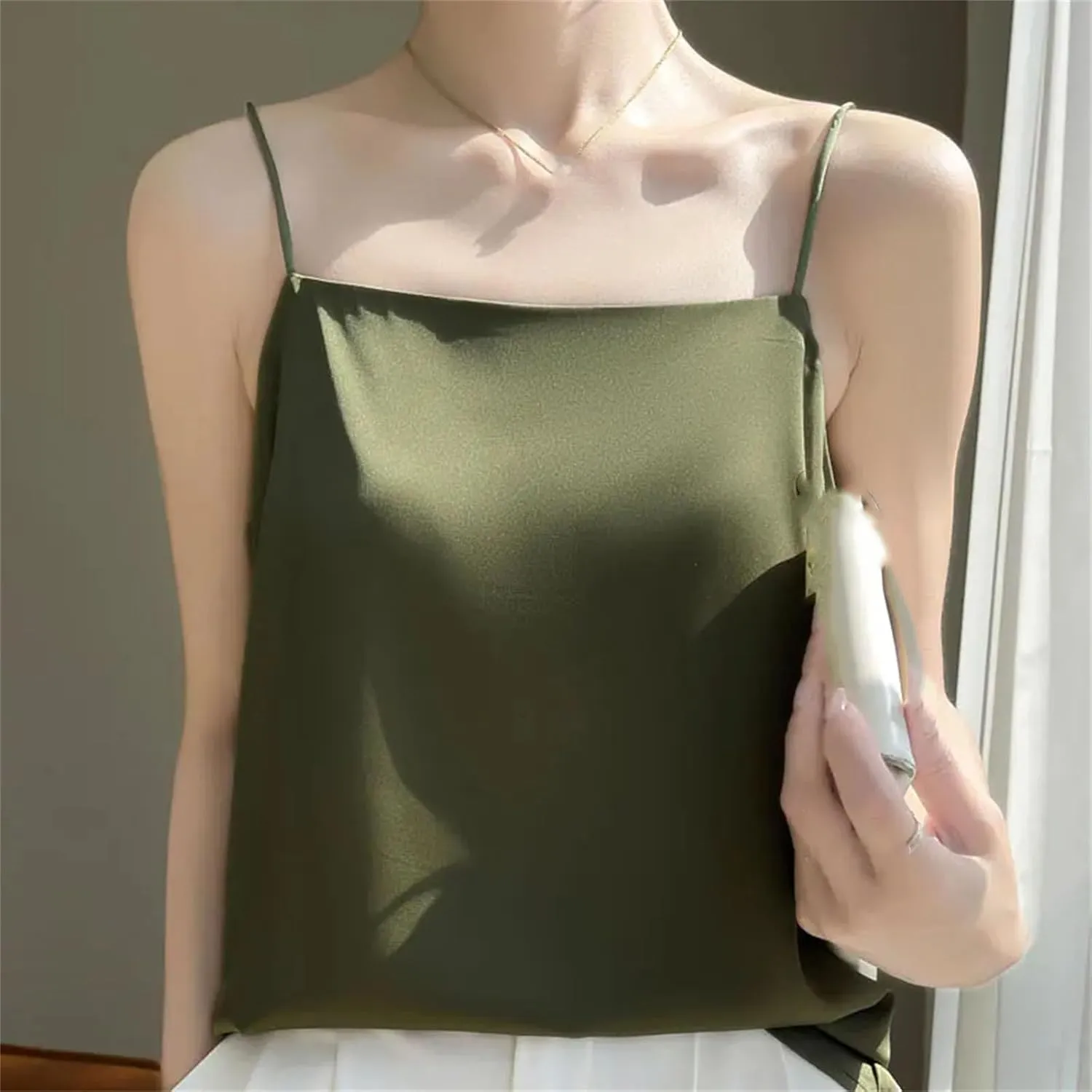 Women's Suspended Tank Top Versatile Base Layer Satin Sleeveless Camisoles