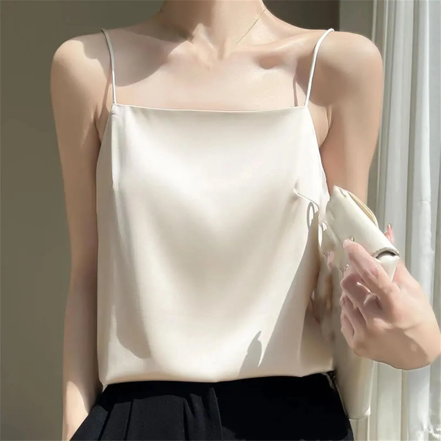 Women's Suspended Tank Top Versatile Base Layer Satin Sleeveless Camisoles