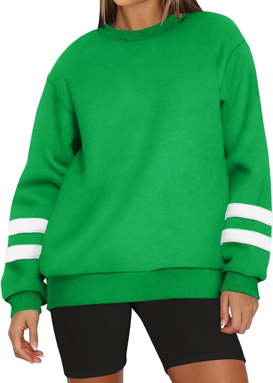 Women's Sweatshirts Loose Casual Trendy Long Sleeve Striped Printed Crew Neck Oversized Sports Sweatshirt Plus Size, S-5XL