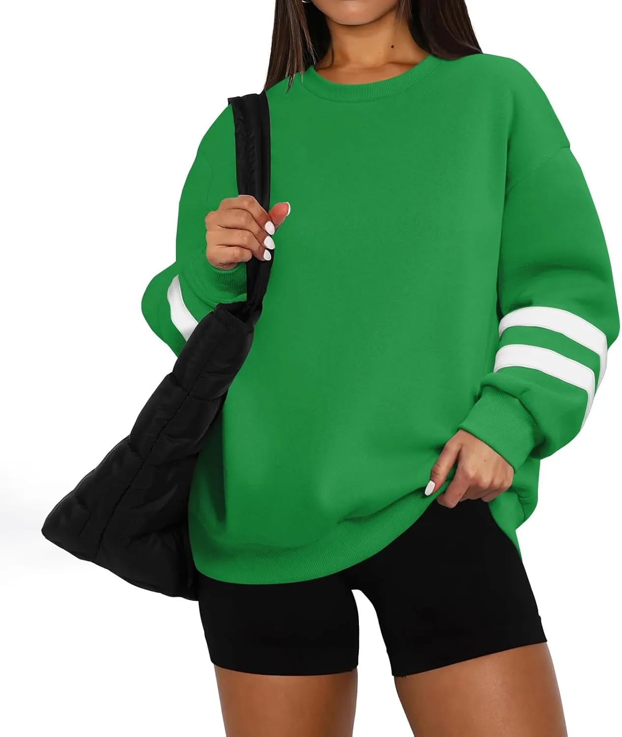 Women's Sweatshirts Loose Casual Trendy Long Sleeve Striped Printed Crew Neck Oversized Sports Sweatshirt Plus Size, S-5XL