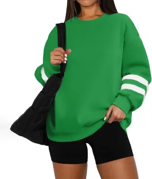 Women's Sweatshirts Loose Casual Trendy Long Sleeve Striped Printed Crew Neck Oversized Sports Sweatshirt Plus Size, S-5XL