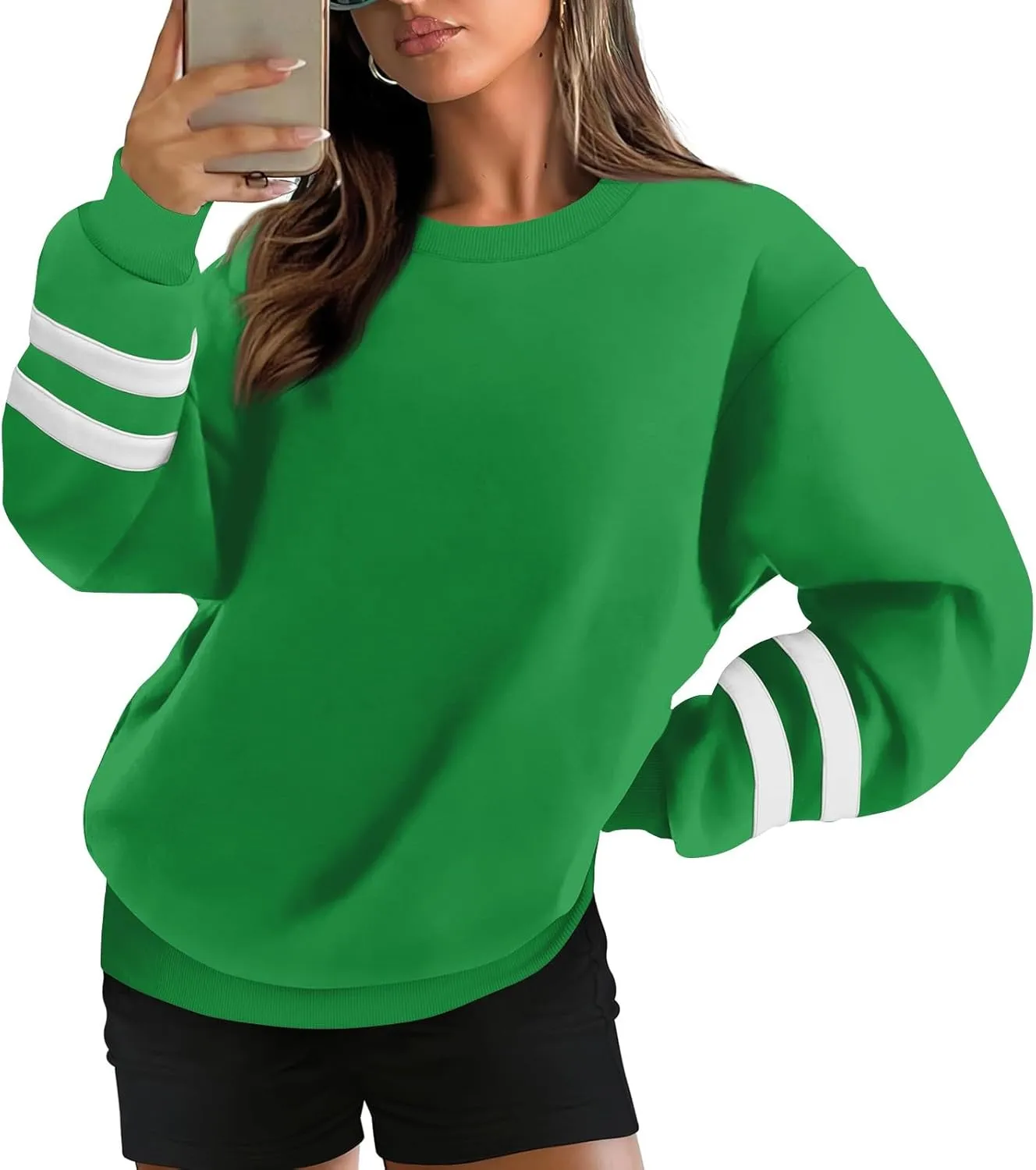 Women's Sweatshirts Loose Casual Trendy Long Sleeve Striped Printed Crew Neck Oversized Sports Sweatshirt Plus Size, S-5XL